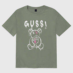 Футболка оверсайз женская Гусси - мишка с гусем, цвет: авокадо