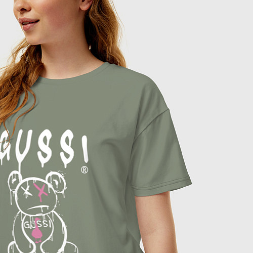 Женская футболка оверсайз Гусси - мишка с гусем / Авокадо – фото 3