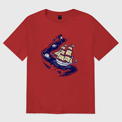 Футболка оверсайз женская Парусник в космосе, цвет: красный