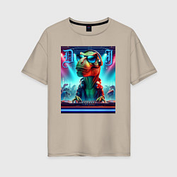 Футболка оверсайз женская Cool tyrannosaur DJ - ai art, цвет: миндальный