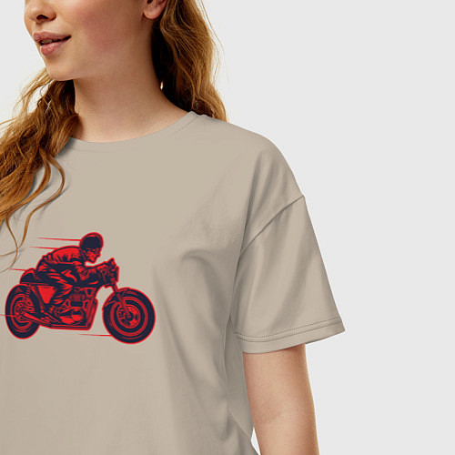 Женская футболка оверсайз Speedy biker / Миндальный – фото 3