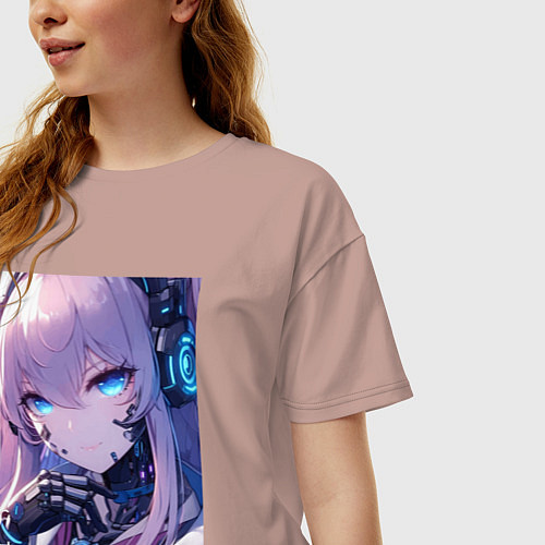 Женская футболка оверсайз Marin Kitagawa cyberpunk - collaboration / Пыльно-розовый – фото 3