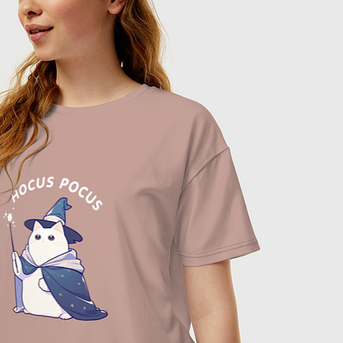 Женская футболка оверсайз Волшебник кот фокус-покус / Пыльно-розовый – фото 3