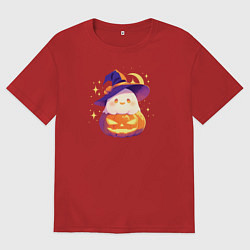 Футболка оверсайз женская Приведение на тыкве, цвет: красный