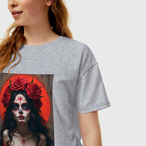 Женская футболка оверсайз Девушка с макияжем на день мертвых / Меланж – фото 3