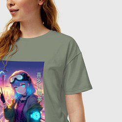 Футболка оверсайз женская Кибер Марин - коллаба, цвет: авокадо — фото 2