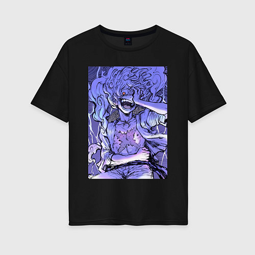 Женская футболка оверсайз Ван-Пис Луффи улыбается / Черный – фото 1