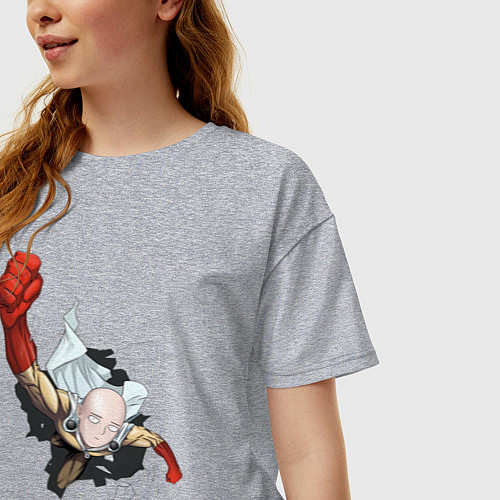 Женская футболка оверсайз Ванпанчмен Сайтама удар / Меланж – фото 3