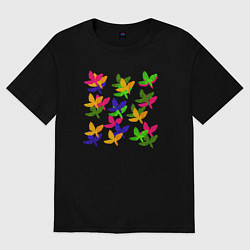 Футболка оверсайз женская Листья летящие, цвет: черный