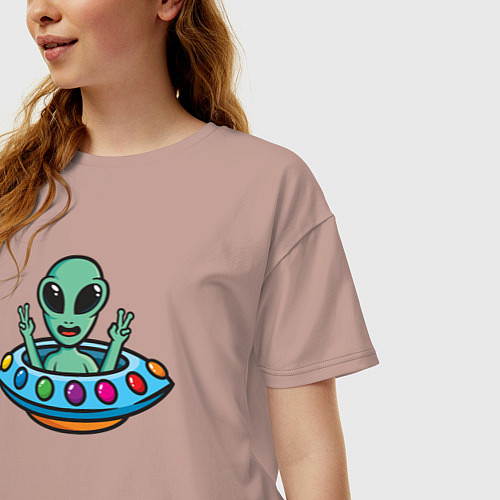 Женская футболка оверсайз Добродушный пришелец / Пыльно-розовый – фото 3