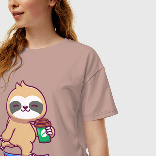 Женская футболка оверсайз Ленивец скейтер / Пыльно-розовый – фото 3