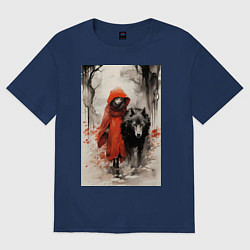 Футболка оверсайз женская Красная шапочка с волком, цвет: тёмно-синий