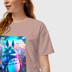 Футболка оверсайз женская Cool Totoro - cyberpunk, цвет: пыльно-розовый — фото 2
