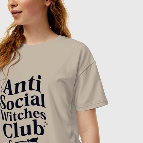 Женская футболка оверсайз Anti social witches club / Миндальный – фото 3