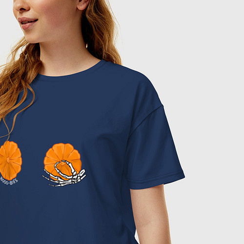 Женская футболка оверсайз Boo - bies / Тёмно-синий – фото 3