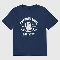 Футболка оверсайз женская Кот приведение, цвет: тёмно-синий