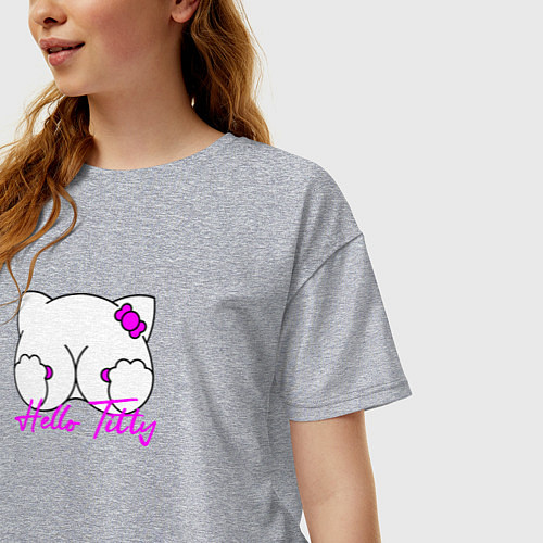 Женская футболка оверсайз Hello titty кошечка / Меланж – фото 3