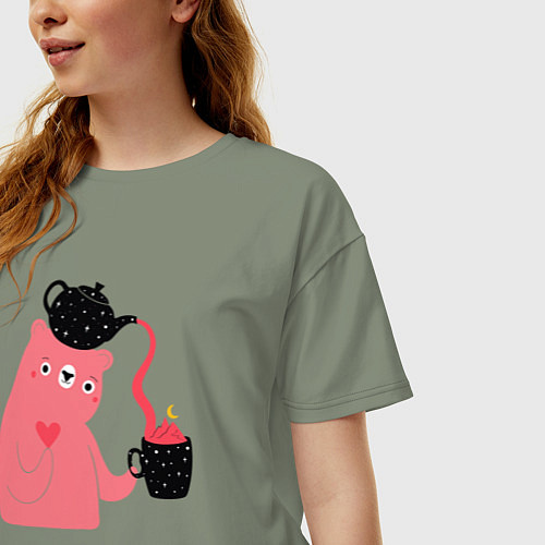 Женская футболка оверсайз Мишкин чай / Авокадо – фото 3