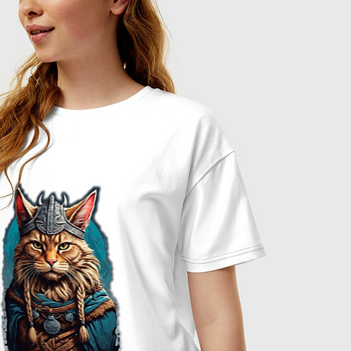Женская футболка оверсайз Кот викинг / Белый – фото 3