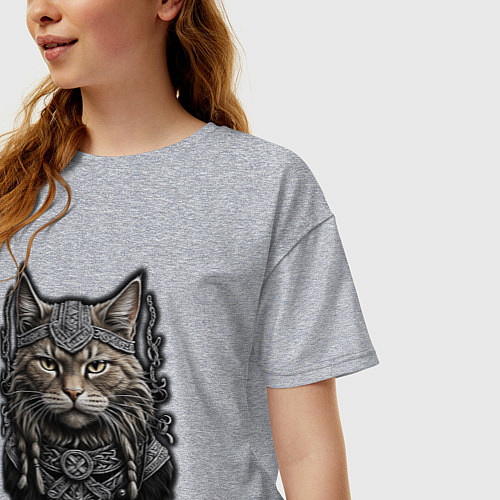Женская футболка оверсайз Кот викинг / Меланж – фото 3