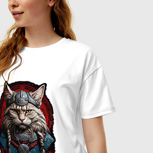 Женская футболка оверсайз Кот викинг / Белый – фото 3