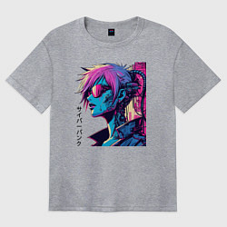 Футболка оверсайз женская Cyber girl - pop art fantasy, цвет: меланж