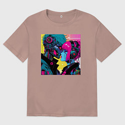 Футболка оверсайз женская Cyber love - pop art fantasy, цвет: пыльно-розовый
