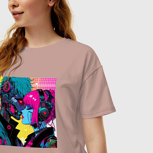 Женская футболка оверсайз Cyber love - pop art fantasy / Пыльно-розовый – фото 3
