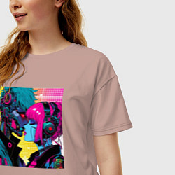 Футболка оверсайз женская Cyber love - pop art fantasy, цвет: пыльно-розовый — фото 2