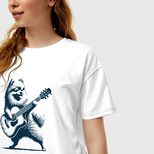 Женская футболка оверсайз Шпиц играет на гитаре укулеле / Белый – фото 3