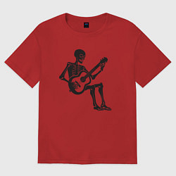 Футболка оверсайз женская Скелет гитарист, цвет: красный