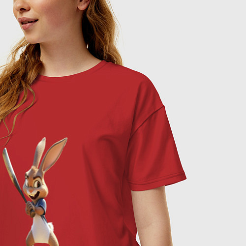 Женская футболка оверсайз Ушастый и бита / Красный – фото 3