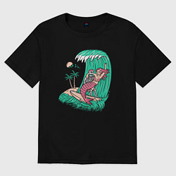 Футболка оверсайз женская Серфер и русалка, цвет: черный
