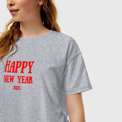 Футболка оверсайз женская Happy New Year 2025 красными, цвет: меланж — фото 2