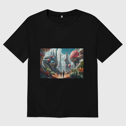 Женская футболка оверсайз Планета фантастика / Черный – фото 1