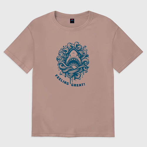 Женская футболка оверсайз Акула показалась в волнах / Пыльно-розовый – фото 1