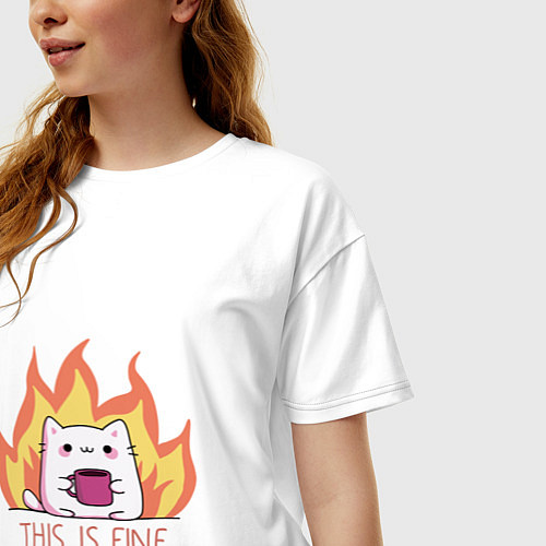 Женская футболка оверсайз Котик в порядке / Белый – фото 3