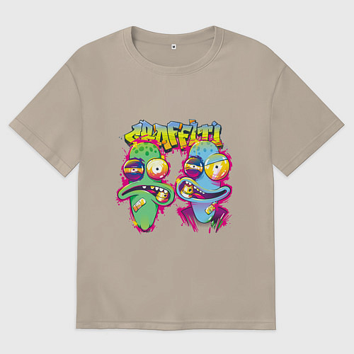 Женская футболка оверсайз Terry and Korvo Graffiti / Миндальный – фото 1