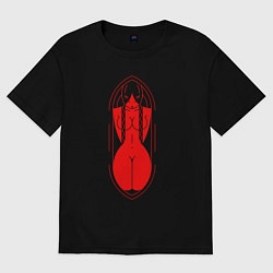 Футболка оверсайз женская Демонесса на коленях красная, цвет: черный