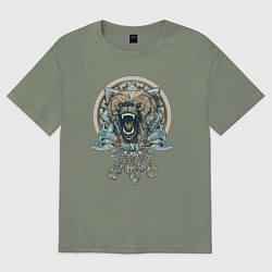 Футболка оверсайз женская Медведь и обереги, цвет: авокадо