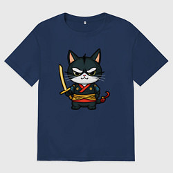 Женская футболка оверсайз Смелый кот самурай