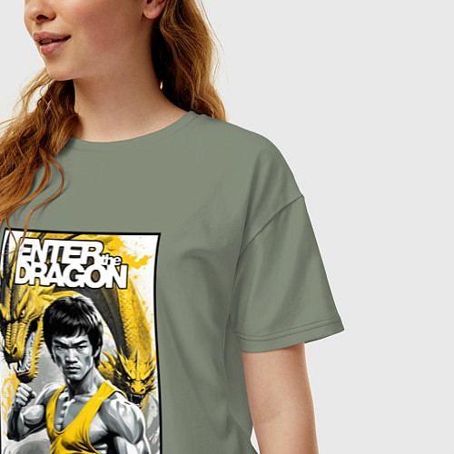 Женская футболка оверсайз Выход дракона - Брюс Ли / Авокадо – фото 3