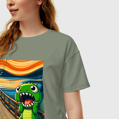 Женская футболка оверсайз Динозаврик кричит на картине Эдварда Мунка - мем и / Авокадо – фото 3