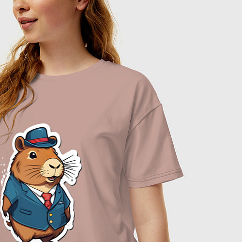 Женская футболка оверсайз Капибара деловая / Пыльно-розовый – фото 3