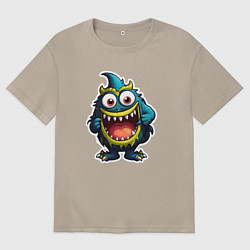 Женская футболка оверсайз Веселый зубастый монстрик