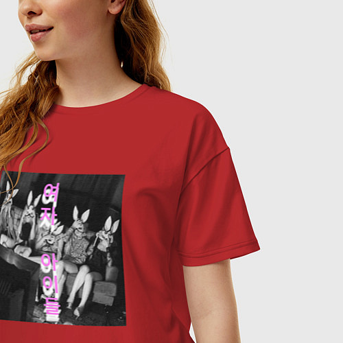 Женская футболка оверсайз G I-dle участницы с масками кроликов / Красный – фото 3