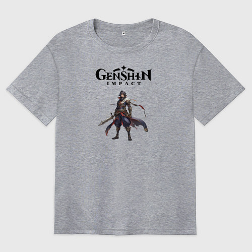 Женская футболка оверсайз Косплей Genshin impact boy / Меланж – фото 1