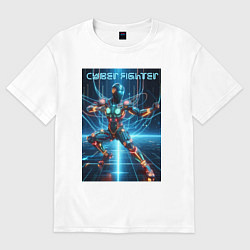 Футболка оверсайз женская Кибер боец - неоновое свечение, цвет: белый
