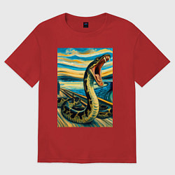 Футболка оверсайз женская Анаконда кричит на картине Эдварда Мунка - мем иск, цвет: красный