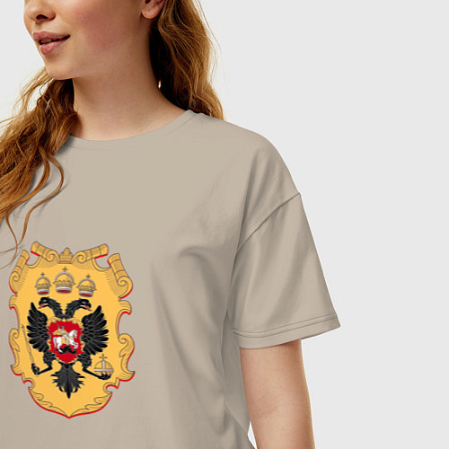 Женская футболка оверсайз Герб РФ щит / Миндальный – фото 3